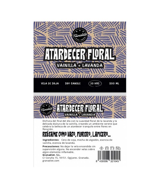 TRI.VELA VASO ATARDECER FLORAL 200 ML.
