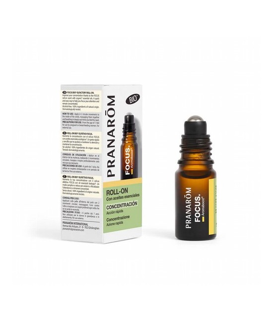 Diseñado para potenciar la concentración y mejorar la memoria, el roll-on olfativo FOCUS con aceites esenciales ofrece un apoyo