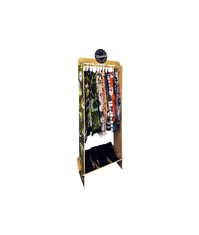 1 expositor de madera.
12 perchas para 12 modelos diferentes de  pashminas.
4 pashminas Ojo Turco.
4 pashminas Palo Santo.
