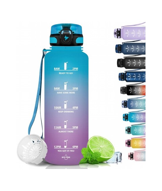 UZSPACE 1500ml/1.5L Botella de plástico de agua deportiva esmerilada con colores degradados motivacionales
Número de artículo: