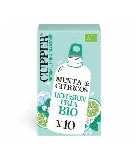 
INFUSION FRIA DE MENTA Y CITRICOS BIO, 10 BOLSAS
Ref. 604077

Ingredientes: menta* 39%, hibisco blanco*, citronella* (Cymb