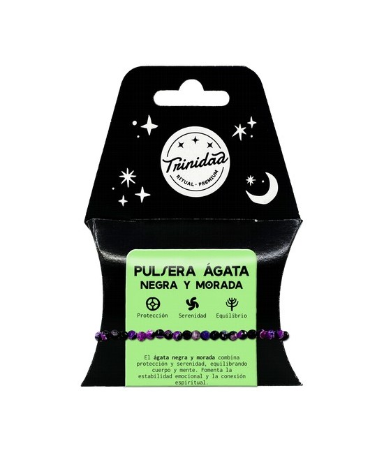 TRI.PULSERA AGATA NEGRA TEÑIDA MORADO BOLA 4 MM.