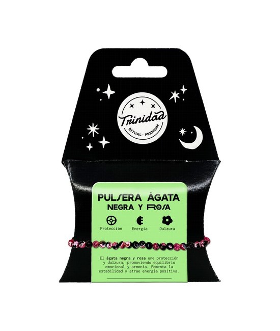 TRI.PULSERA AGATA NEGRA TEÑIDA ROSA BOLA 4 MM.