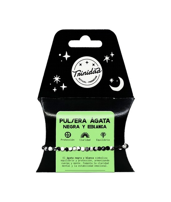TRI.PULSERA AGATA NEGRA TEÑIDA BLANCA BOLA 4 MM.