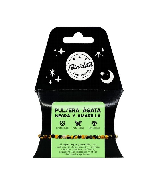 TRI.PULSERA AGATA NEGRA TEÑIDA AMARILLA BOLA 4 MM.