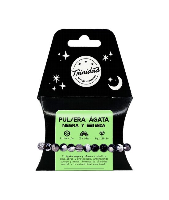 TRI.PULSERA AGATA NEGRA TEÑIDA BLANCA BOLA 8 MM.