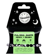 TRI.PULSERA AGATA NEGRA TEÑIDA BLANCA BOLA 8 MM.