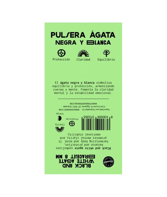 TRI.PULSERA AGATA NEGRA TEÑIDA BLANCA BOLA 8 MM.
