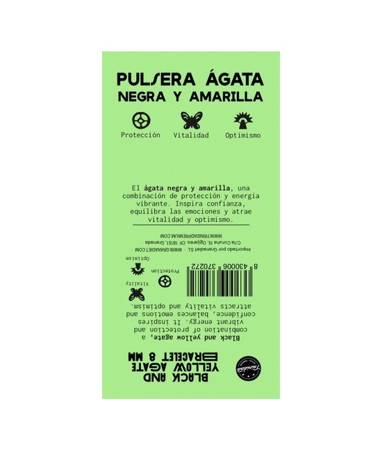 TRI.PULSERA AGATA NEGRA TEÑIDA AMARILLA BOLA 8 MM.