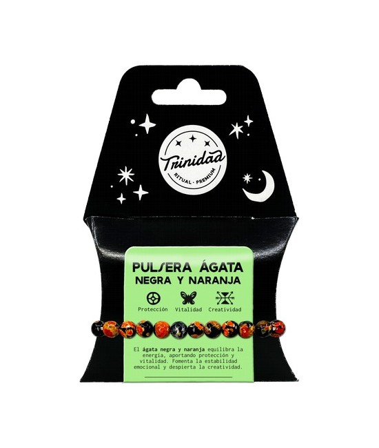 TRI.PULSERA AGATA NEGRA TEÑIDA NARANJA BOLA 8 MM.