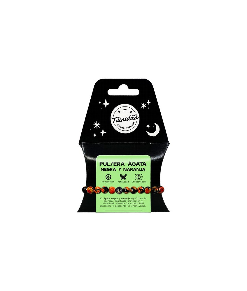 TRI.PULSERA AGATA NEGRA TEÑIDA NARANJA BOLA 8 MM.