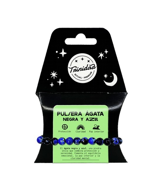 TRI.PULSERA AGATA NEGRA TEÑIDA AZUL BOLA 8 MM.