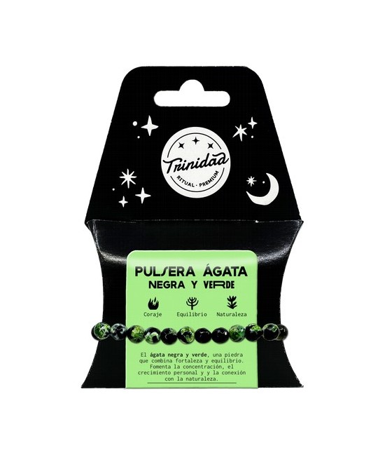 TRI.PULSERA AGATA NEGRA TEÑIDA VERDE BOLA 8 MM.