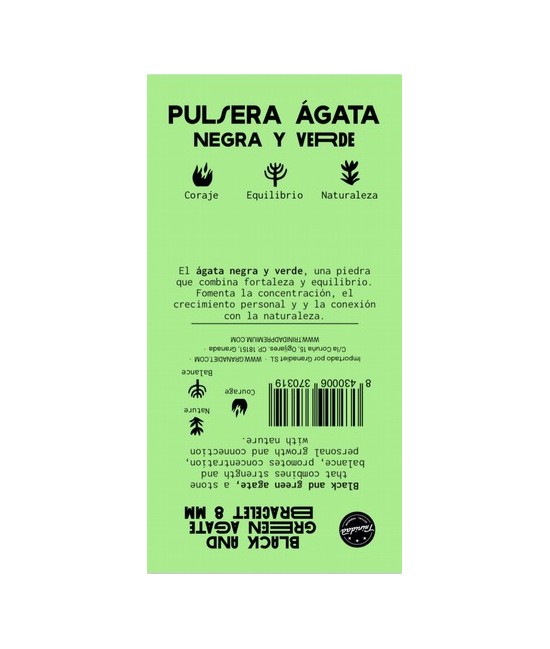 TRI.PULSERA AGATA NEGRA TEÑIDA VERDE BOLA 8 MM.