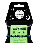 TRI.PULSERA AGATA NEGRA TEÑIDA CELESTE BOLA 8 MM.