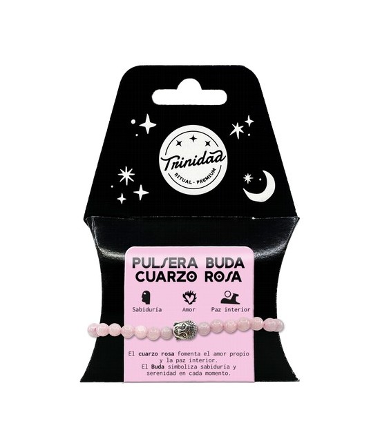 TRI.PULSERA CUARZO ROSA  BUDA 6 MM.