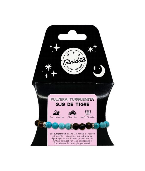 TRI.PULSERA TURQUENITA OJO TIGRE CHARMS BOLA 8 MM.