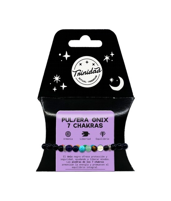 El ónix negro ofrece protección y seguridad, ayudando a liberar miedos. Las piedras de los 7 chakras armonizan la energía y pro