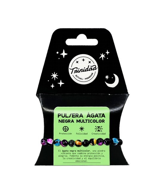 TRI.PULSERA AGATA NEGRA TEÑIDA MULTICOLOR BOLA 8 MM.