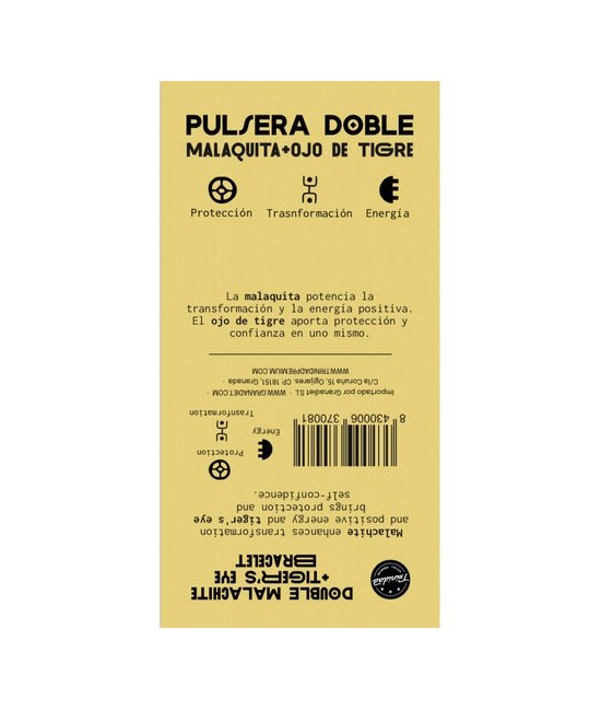 TRI.PULSERA DOBLE MALAQUITA OJO TIGRE BOLA 8 MM.