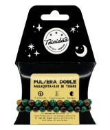 TRI.PULSERA DOBLE MALAQUITA OJO TIGRE BOLA 8 MM.