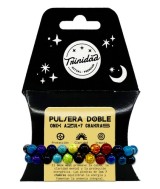 TRI.PULSERA DOBLE ONIX AZUL 7 CHAKRAS BOLA 8 MM.