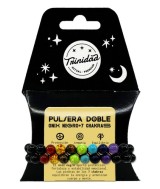TRI.PULSERA DOBLE ONIX NEGRO 7 CHAKRAS BOLA 8 MM.