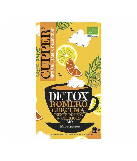 
INFUSION DETOX BIO, 20 BOLSAS
Ref. 604102

Ingredientes: romero* (40%), cúrcuma* (36,5%), jengibre*, escaramujo*, raíz de 