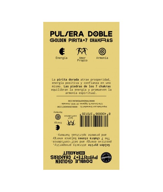 TRI.PULSERA DOBLE GOLDEN PIRITA 7 CHAKRAS BOLA 8 MM.
