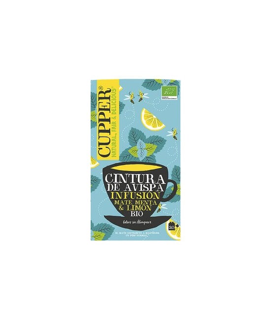 
INFUSION CINTURA DE AVISPA BIO, 20 BOLSAS
Ref. 604103

Ingredientes: mate* (63%), menta* (14,5%), aroma natural de limón* 