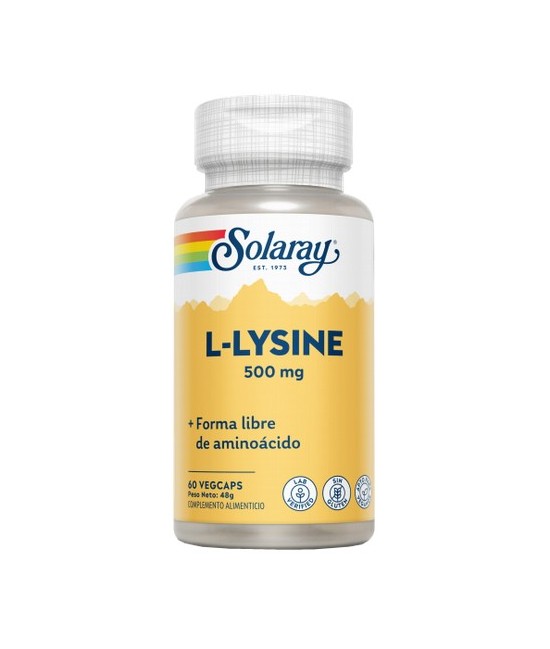 L-Lysine 500 mg- 60 Vegcaps. Sin gluten. Apto para veganos
Contenido medio (por VegCap)
L-lisina HCI (forma libre de aminoáci