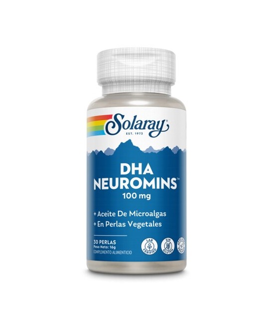 DHA Neuromins- 30 perlas vegetales. Sin gluten. Apto para veganos
Contenido medio (por perla vegetal)
DHA Neuromins (ácido d