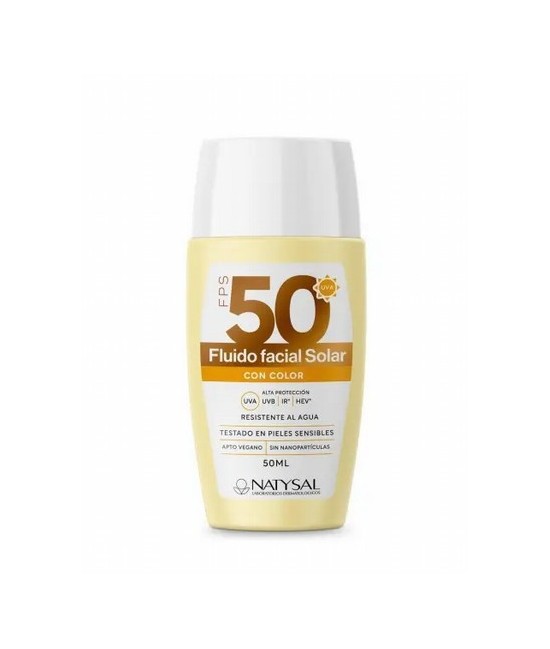Fluido Solar Facial FPS50+ de Natysal ofrece una protección ultaligera para ti piel. Su fórmula enriquecida con antioxidantes c