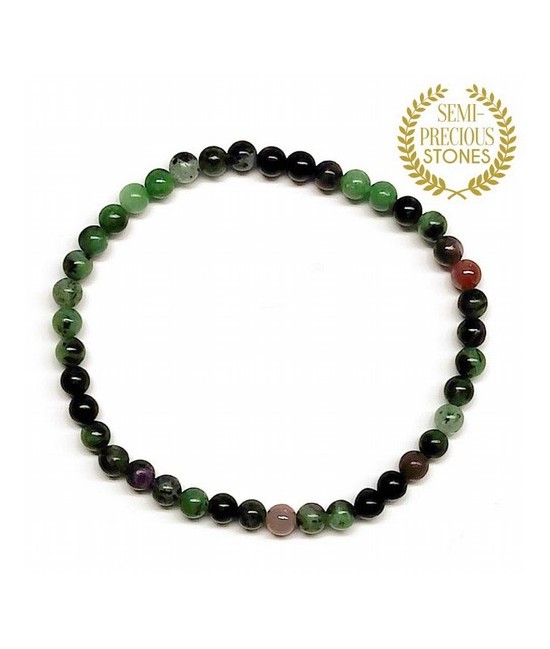 Pulsera de Rubí-Zoisita en bola de 4mm. Piedras semi-preciosas

Pulsera elástica.

Peso: 5 gramos aprox.
