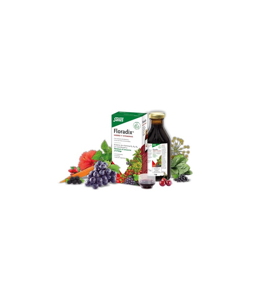 Floradix
HIERRO Y VITAMINAS
Con extractos de plantas y zumos de fruta concentrados
Floradix contiene hierro, vitaminas B2, B