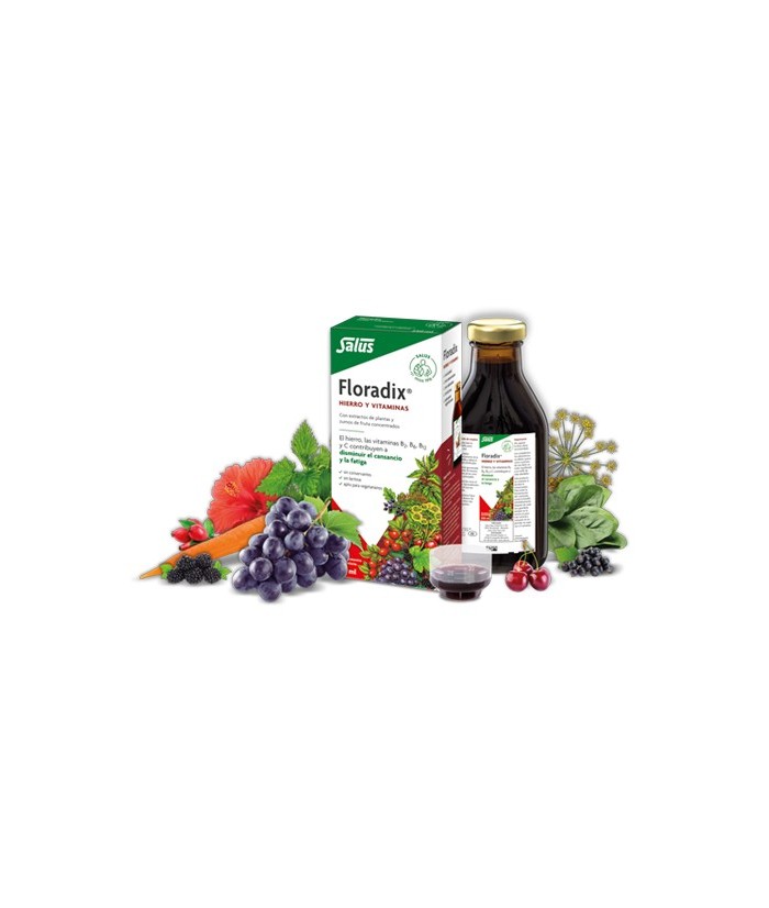 Floradix
HIERRO Y VITAMINAS
Con extractos de plantas y zumos de fruta concentrados
Floradix contiene hierro, vitaminas B2, B