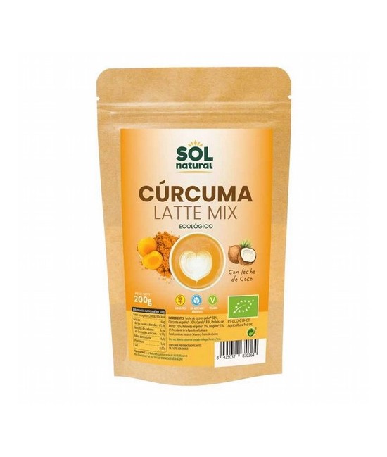CURCUMA LATTE MIX BIO 200G SOL NATURAL
Preparado de cúrcuma en polvo con leche de coco, para la preparación del novedoso Curcu