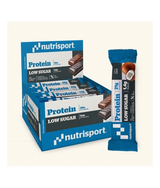 La barrita Protein Low Sugar  es una barrita de 60g con un alto contenido en proteína (21g) y muy poca azúcar (1,4g).

Es per