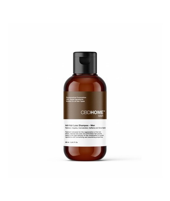 Este Champú Anticaída para Hombre, en formato de 250 ml,  es un tratamiento  que combina CBD, Redensyl, Cegaba, Cafeína y facto