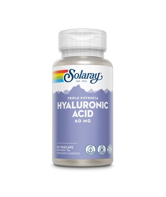 Hyaluronic Acid-30 VegCaps con protección entérica.Sin gluten.
Contenido medio (por VegCap)
Vitamina C (ácido ascórbico)

1