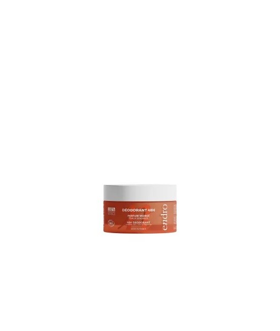 Descripción :
Sin bicarbonato ni aceites esenciales, este desodorante 100 % natural con fragancia
a Monoï combate eficazmente