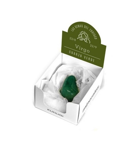 Caja que contiene gema de Cuarzo Verde de 3-4 cm aprox.

El signo del zodíaco que representa el Cuarzo Verde es Virgo.

Med