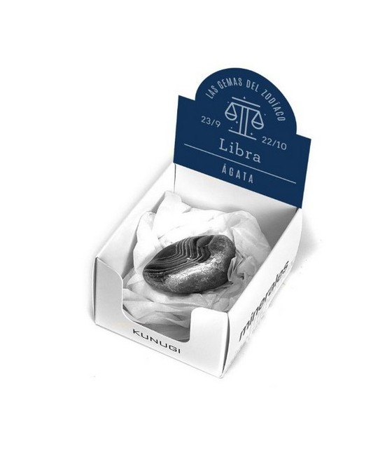 Caja que contiene gema de Ágata de 3-4 cm aprox.

El signo del zodíaco que representa el Ágata es Libra.

Medida de la caji
