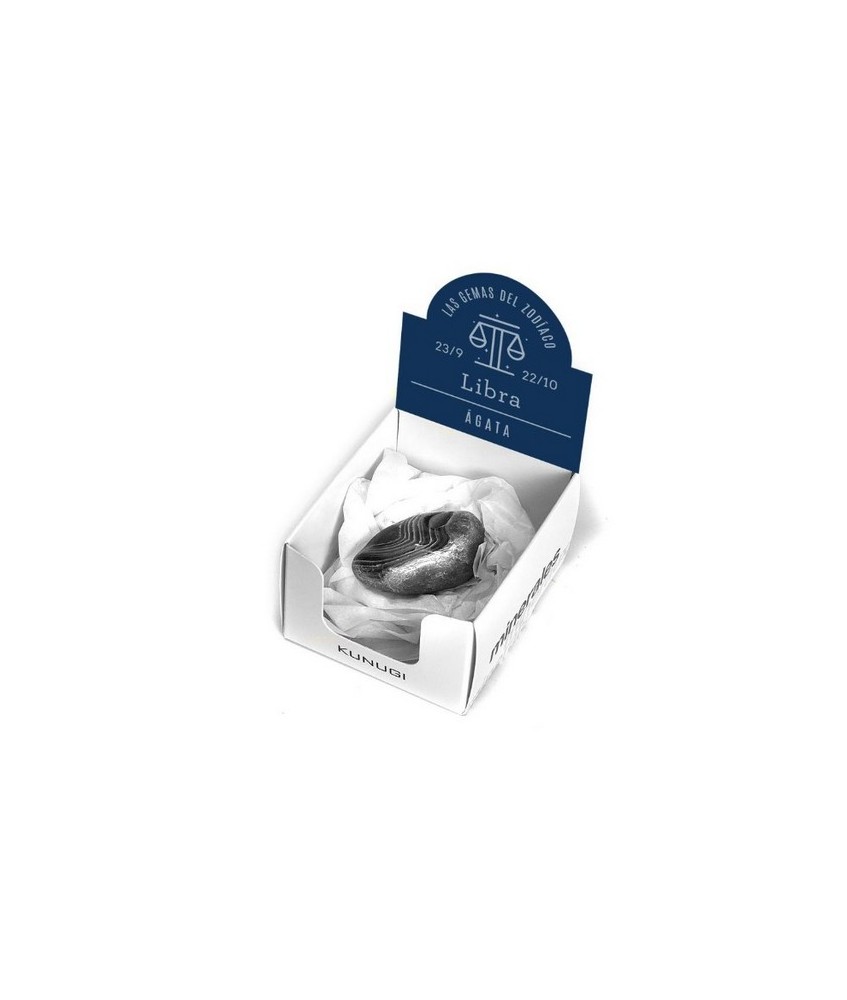 Caja que contiene gema de Ágata de 3-4 cm aprox.

El signo del zodíaco que representa el Ágata es Libra.

Medida de la caji