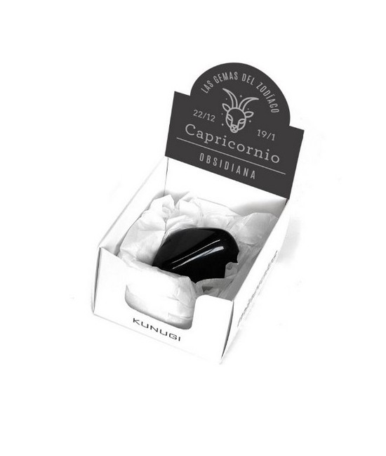 Caja que contiene gema de Obsidiana de 3-4 cm aprox.

El signo del zodíaco que representa la Obsidiana es Capricornio.

Med