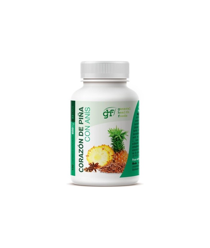 Corazón de piña con anís confort digestivo de GHF es un complemento alimenticio que contiene bromelina o bromelaína, una sustan