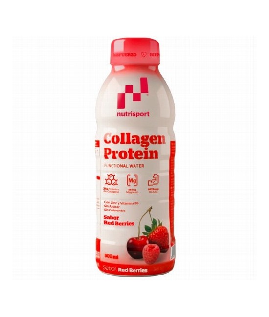 Protein Collagen frutos rojos 500 ml de Nutrisport es un bebida refrescante con 21 g de colágeno hidrolizado, 20 g de proteínas