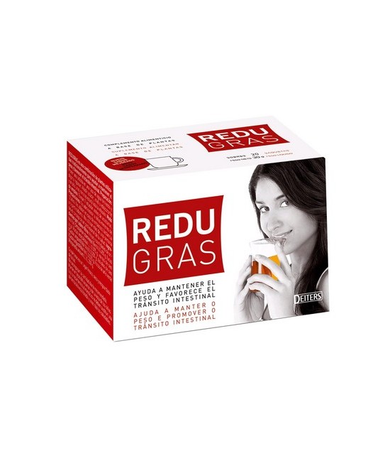 DESCRIPCIÓN: Redugras es un complemento alimenticio en forma de sobres-filtro para infusión, con una cuidada mezcla de plantas 