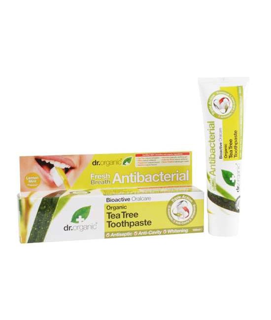 Tea Tree Toothpaste
Esta pasta de dientes de triple acción contiene aceite de árbol de
té orgánico, Aloe Vera, sílice, musgo 