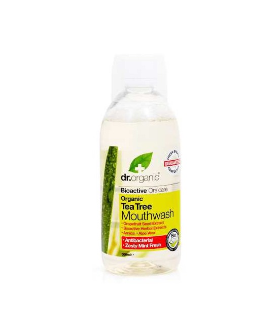 Tea Tree Mouthwash
Enjuague bucal antibacteriano que combina las
propiedades de limpieza naturales del aceite de árbol
de té